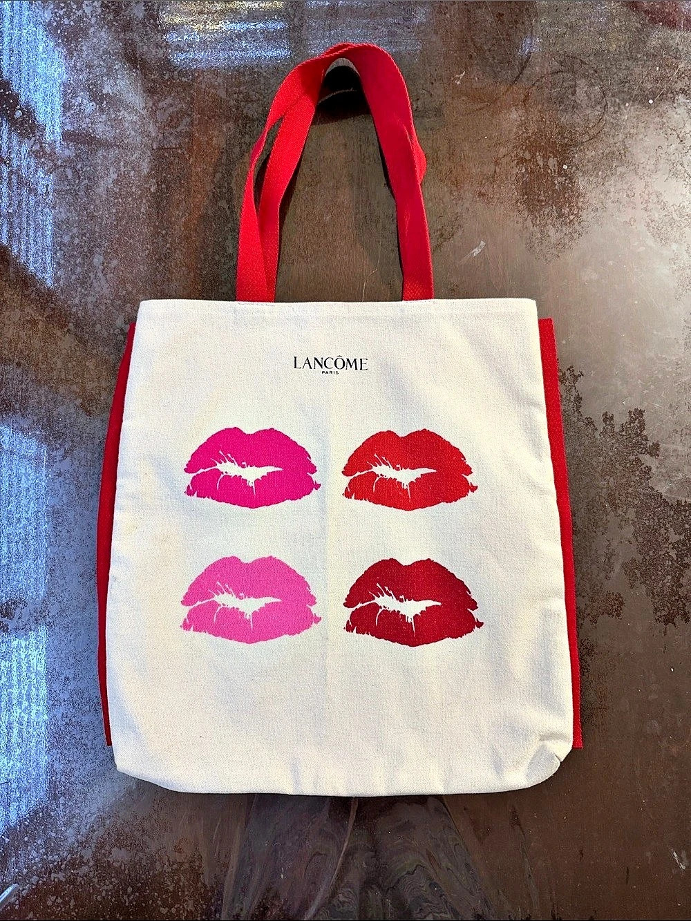 Lancôme Lips Large Canvas Tote Bag White & Red